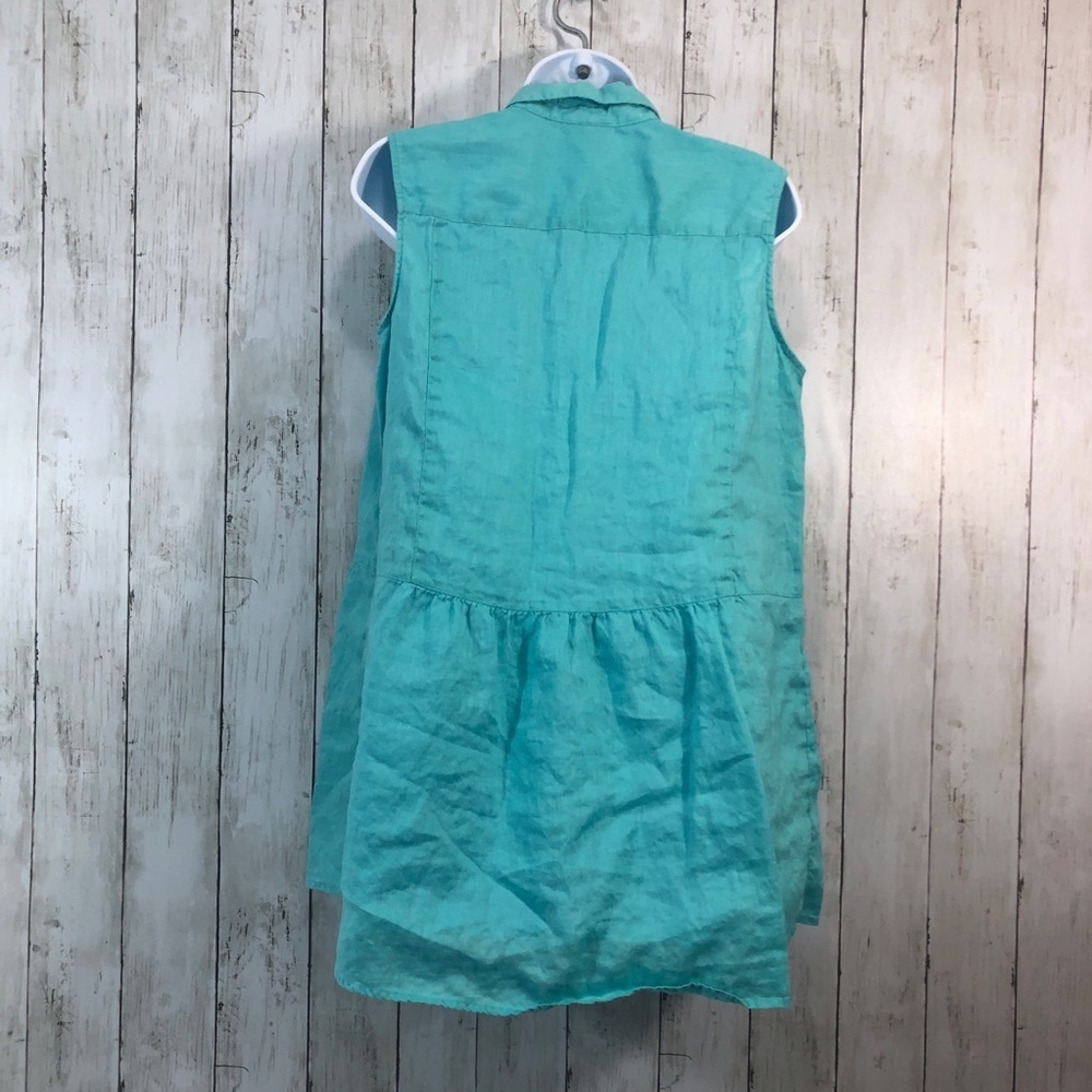 J Jill Love Linen Capri Blue Peplum Back Button Up Tunic Shirt Medium - Picture 3 of 8
